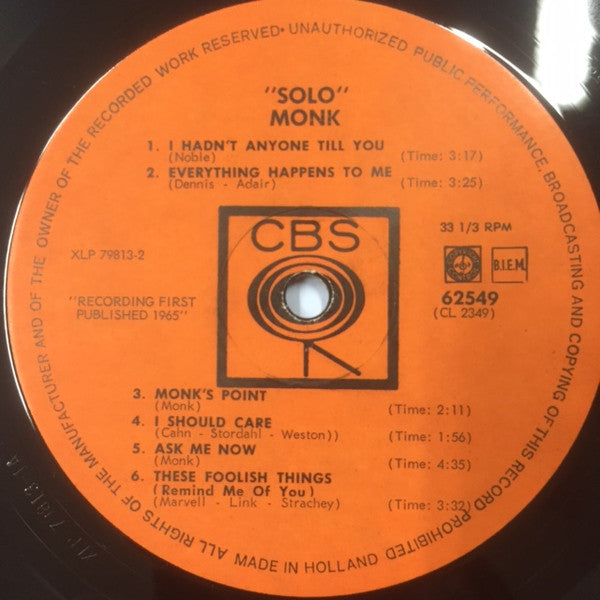Thelonious Monk - Solo Monk (LP Tweedehands)