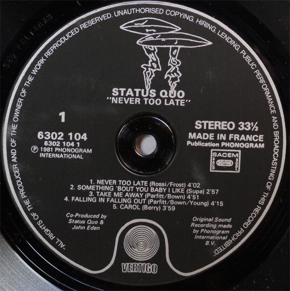 Status Quo - Never Too Late (LP Tweedehands)