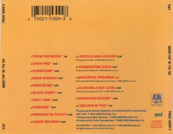 Y & T - Best Of '81 To '85 (CD)