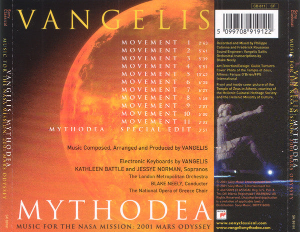 Vangelis - Mythodea (Music For The NASA Mission: 2001 Mars Odyssey) (CD Tweedehands)