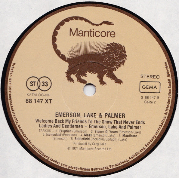 Emerson, Lake & Palmer - Welcome Back My Friends To The Show That Never Ends - Ladies And Gentlemen (LP Tweedehands)