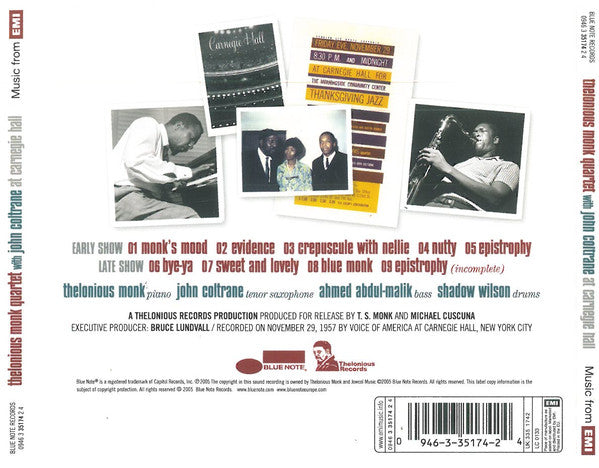 Thelonious Monk Quartet, The With John Coltrane - At Carnegie Hall (CD Tweedehands)