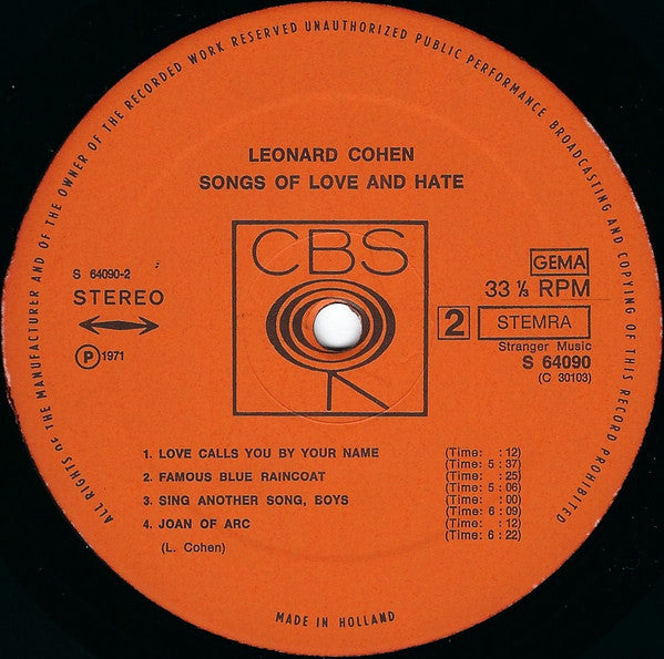 Leonard Cohen - Songs Of Love And Hate (LP Tweedehands)