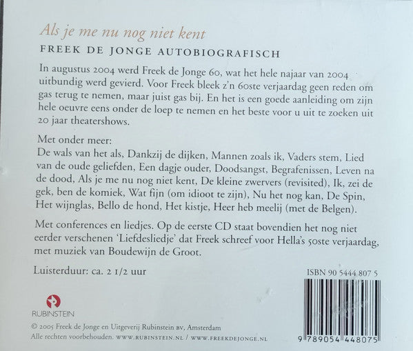 Freek de Jonge - Als Je Me Nu Nog Niet Kent - Freek De Jonge Autobiografisch (CD Tweedehands)