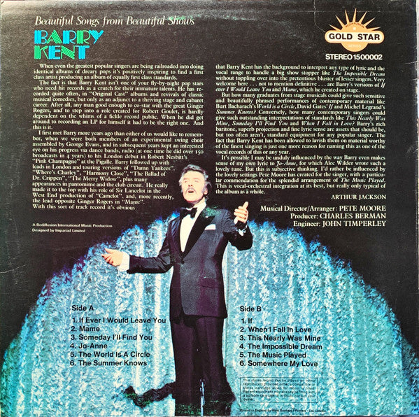 Barry Kent - Beautiful Songs From Beautiful Shows (LP Tweedehands)