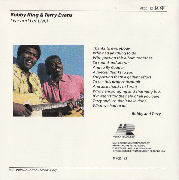 Bobby King & Terry Evans - Live And Let Live! (CD Tweedehands)