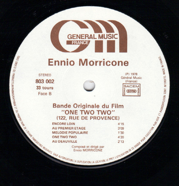 Ennio Morricone - One Two Two (122, Rue De Provence) (Bande Originale Du Film) (LP Tweedehands) - Discords.nl