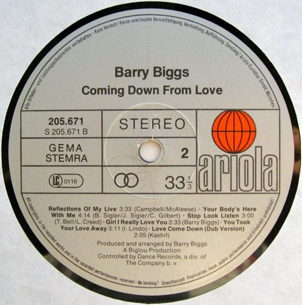 Barry Biggs - Coming Down With Love (LP Tweedehands) - Discords.nl