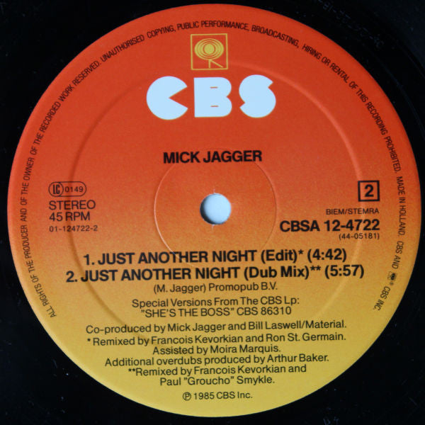 Mick Jagger - Just Another Night (12" Tweedehands) - Discords.nl