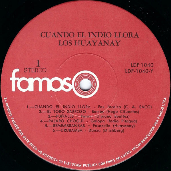 Los Huayanay - Cuando El Indio Llora (LP Tweedehands)