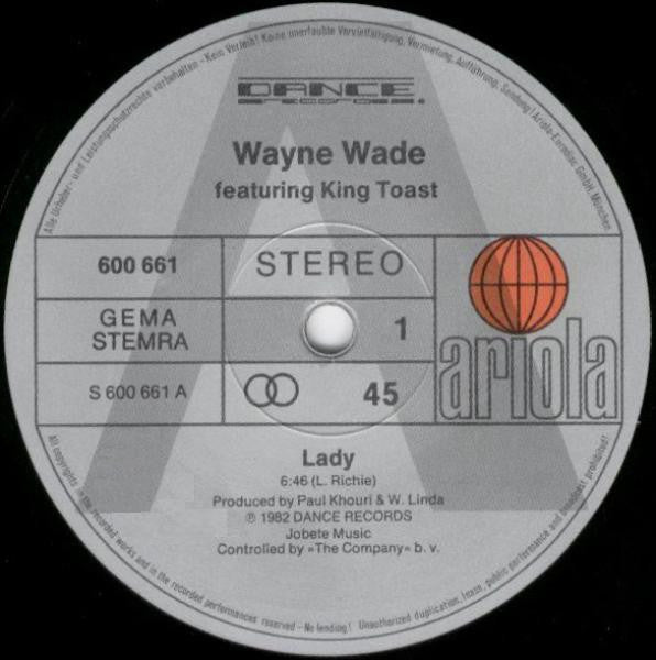 Wayne Wade Featuring King Toast - Lady (12" Disco Version) (12" Tweedehands)