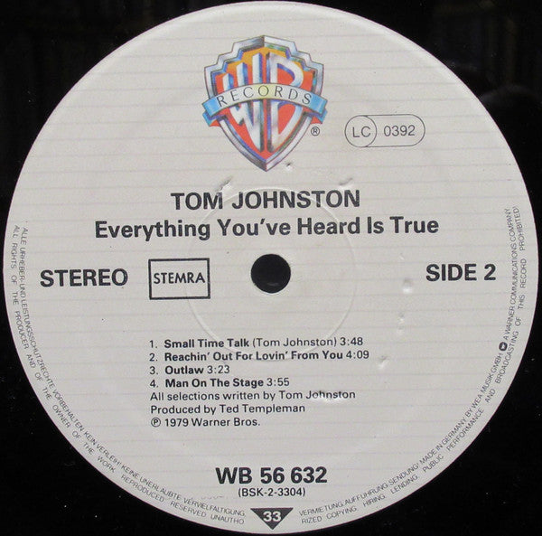 Tom Johnston - Everything You've Heard Is True (LP Tweedehands)