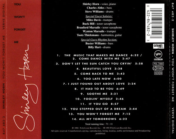 Shirley Horn - You Won't Forget Me (CD Tweedehands) - Discords.nl