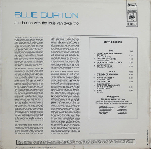 Ann Burton With Louis Van Dyke Trio - Blue Burton (LP Tweedehands)