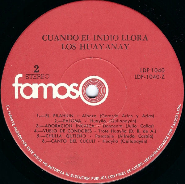 Los Huayanay - Cuando El Indio Llora (LP Tweedehands)