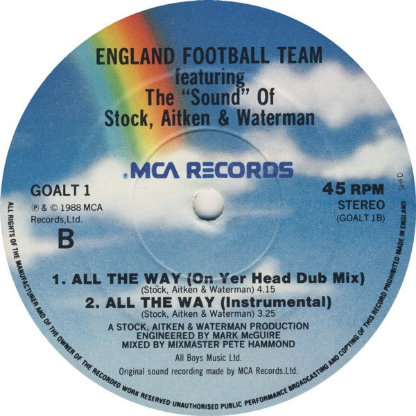 England Football Team Featuring Stock, Aitken & Waterman - All The Way (12" Tweedehands)