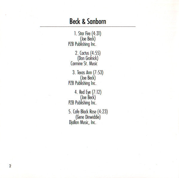Joe Beck - Beck & Sanborn (CD Tweedehands)