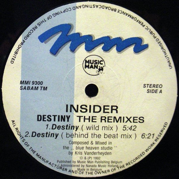 Insider - Destiny (The Remixes) (12" Tweedehands)