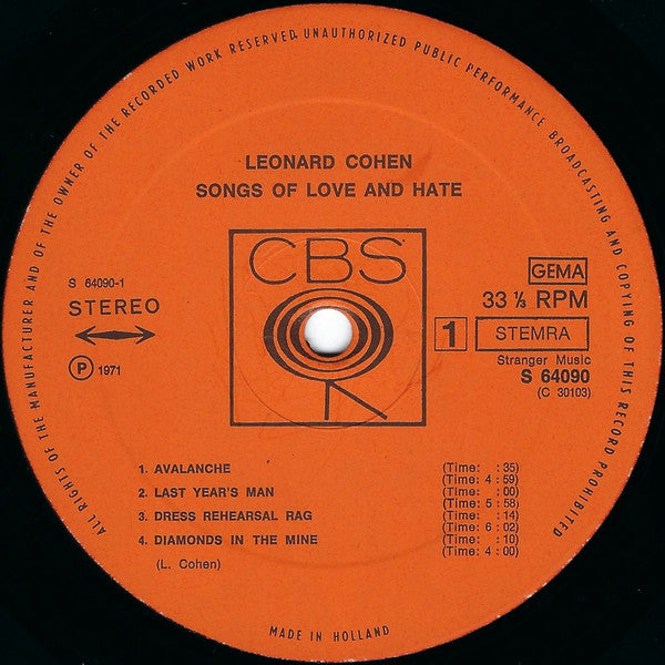 Leonard Cohen - Songs Of Love And Hate (LP Tweedehands)