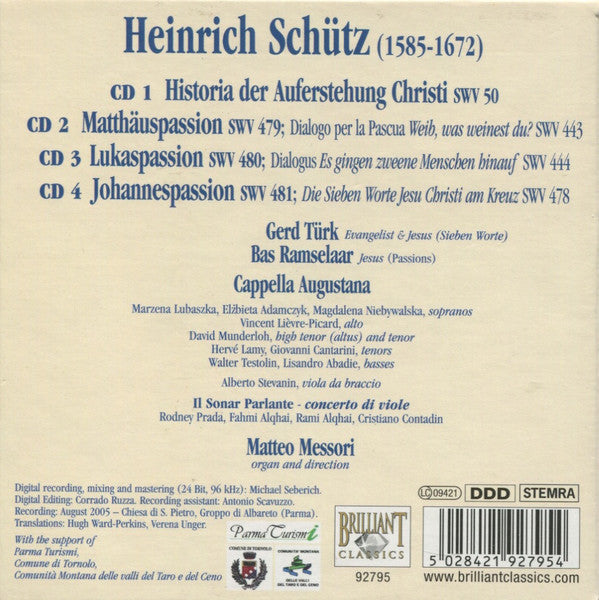 Heinrich Schütz, Cappella Augustana, Matteo Messori - Passions - Resurrection History And Dialogues (CD Tweedehands)