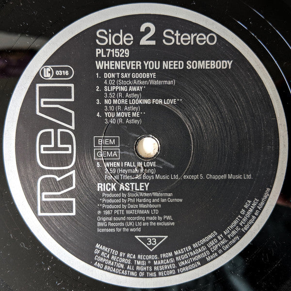 Rick Astley - Whenever You Need Somebody (LP Tweedehands) - Discords.nl