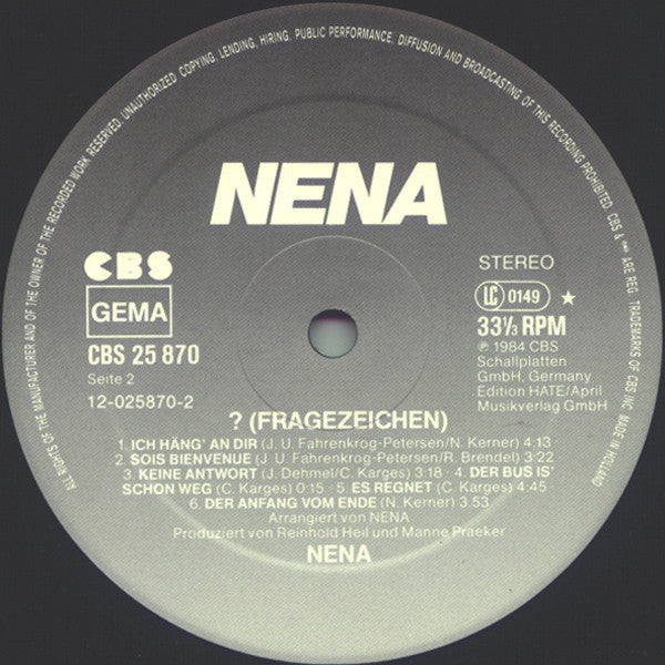 Nena - ? (Fragezeichen) (LP Tweedehands) - Discords.nl