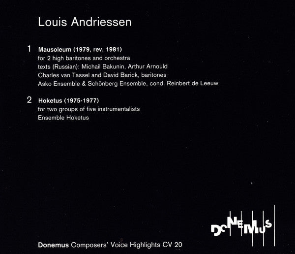 Louis Andriessen - Mausoleum / Hoketus (CD Tweedehands)