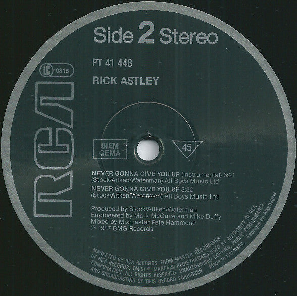 Rick Astley - Never Gonna Give You Up (12" Tweedehands)