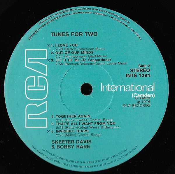 Skeeter Davis & Bobby Bare - Tunes For Two (LP Tweedehands)