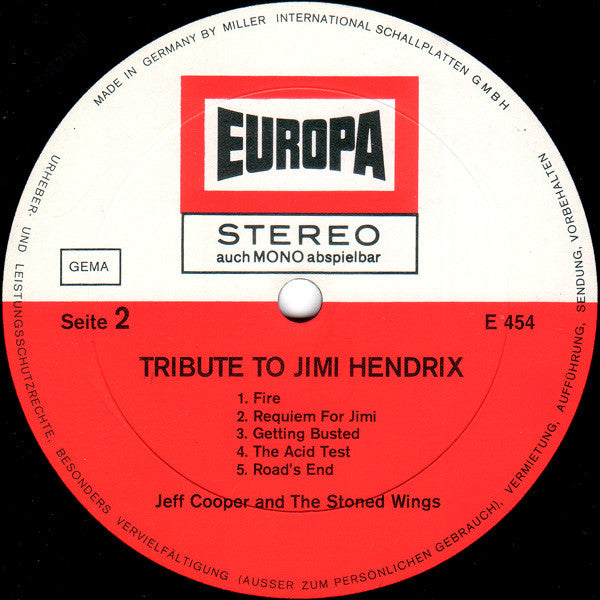 Jeff Cooper And The Stoned Wings - Tribute To Jimi Hendrix (LP Tweedehands)