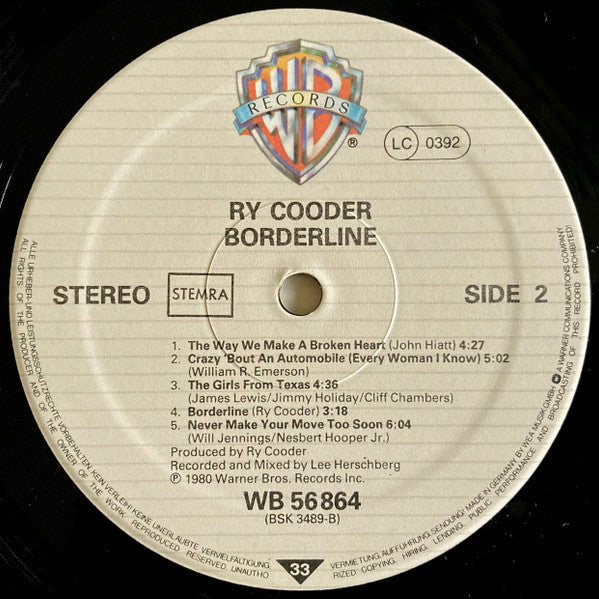 Ry Cooder - Borderline (LP Tweedehands) - Discords.nl