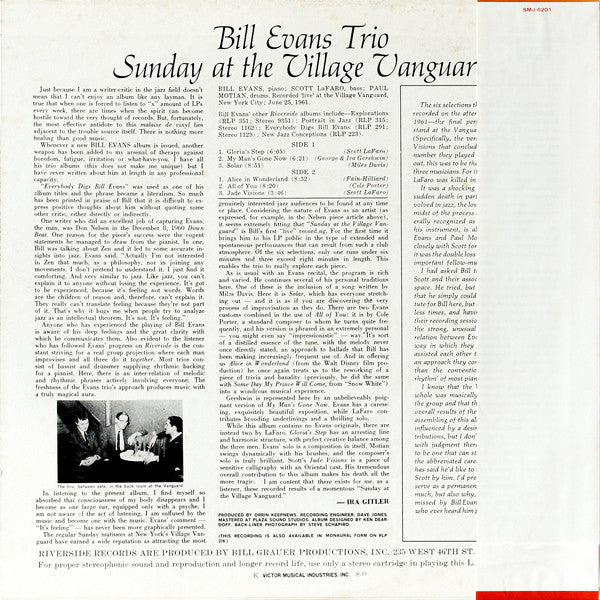 Bill Evans Trio, The Featuring Scott LaFaro - Sunday At The Village Vanguard (LP Tweedehands) - Discords.nl