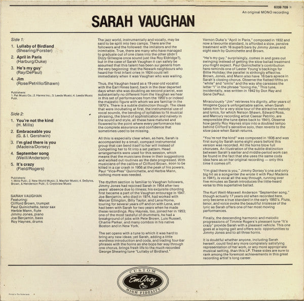 Sarah Vaughan - Sarah Vaughan (LP Tweedehands) - Discords.nl