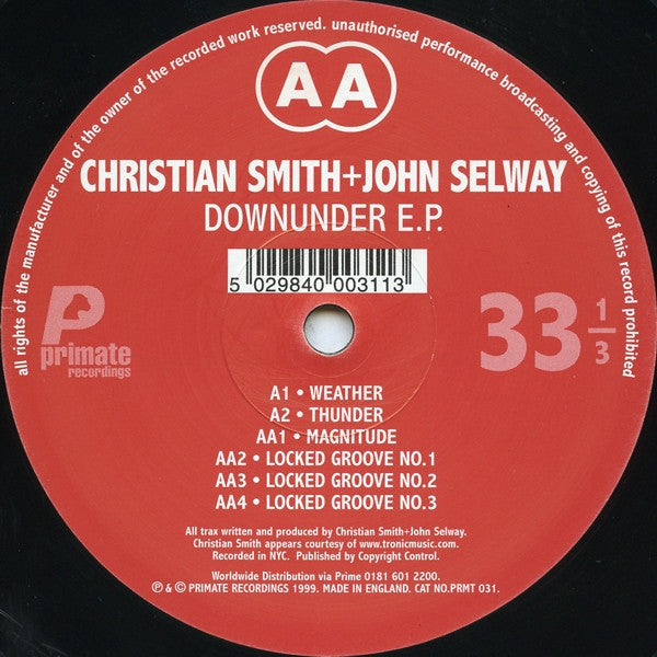 Christian Smith & John Selway - Downunder EP (12" Tweedehands)