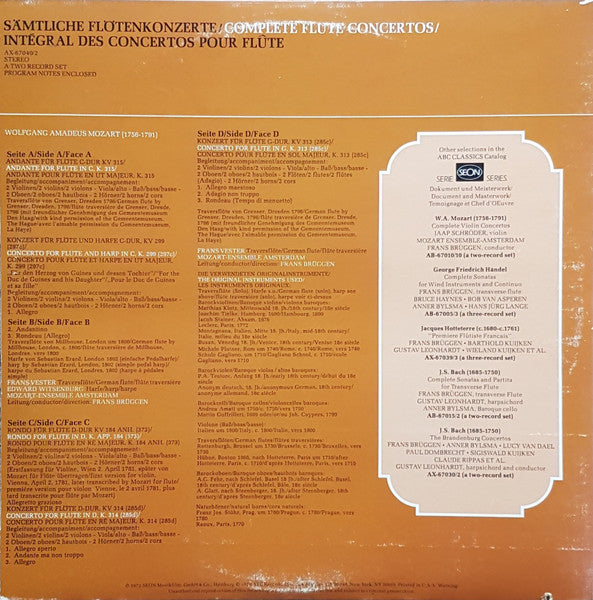 Wolfgang Amadeus Mozart - Frans Vester , Flauto Traverso - Edward Witsenburg , Harfe / Harp / Harpe Mozart-Ensemble Amsterdam, Frans Brüggen - Flute Concertos (LP Tweedehands) - Discords.nl
