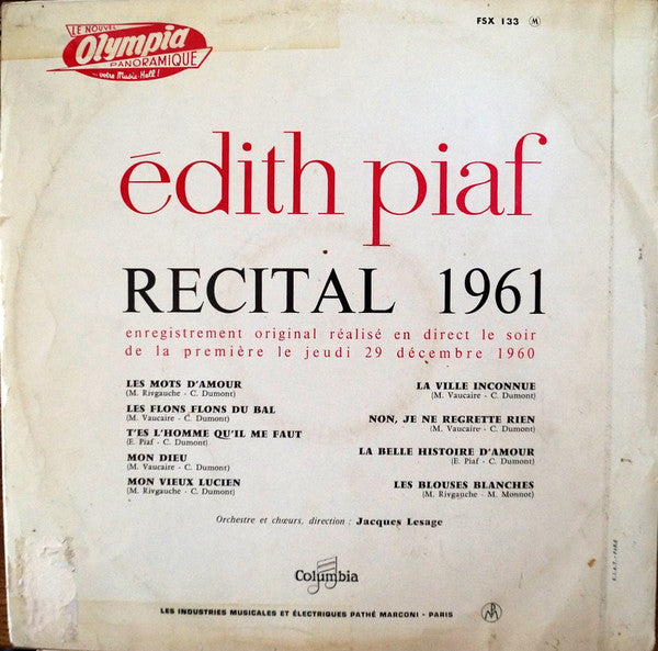 Edith Piaf - Récital 1961 (LP Tweedehands)