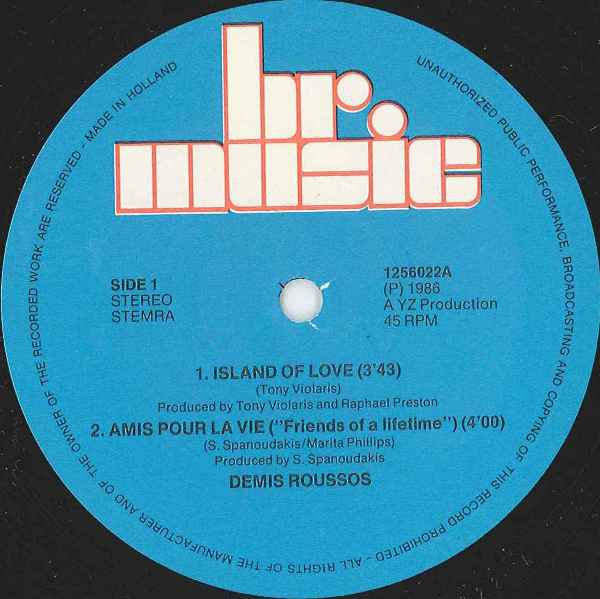 Demis Roussos - Island Of Love/Amis Pour La Vie ("Friends Of A Lifetime")/Another Time/In Love (12" Tweedehands)