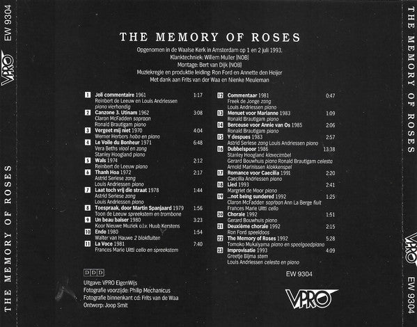 Louis Andriessen - The Memory Of Roses (CD Tweedehands)