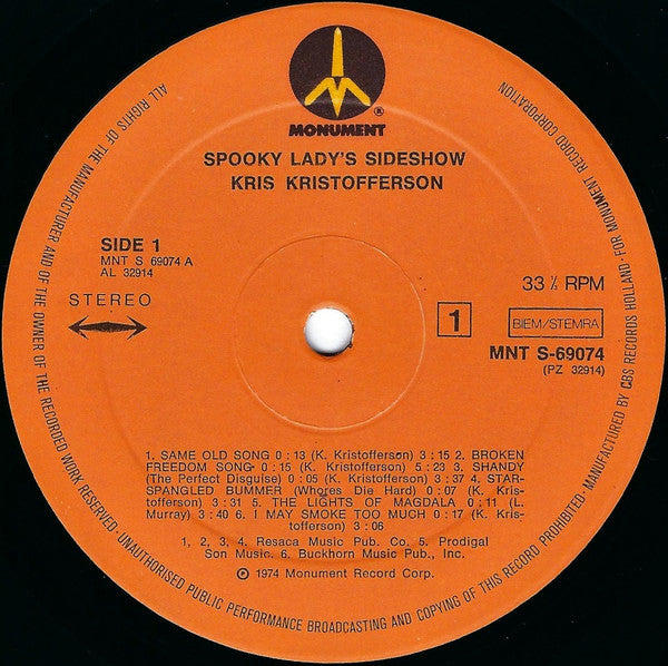 Kris Kristofferson - Spooky Lady's Sideshow (LP Tweedehands)