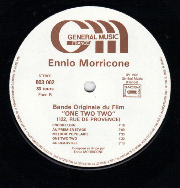 Ennio Morricone - One Two Two (122, Rue De Provence) (Bande Originale Du Film) (LP Tweedehands)