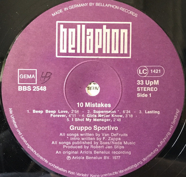 Gruppo Sportivo - 10 Mistakes (LP Tweedehands) - Discords.nl