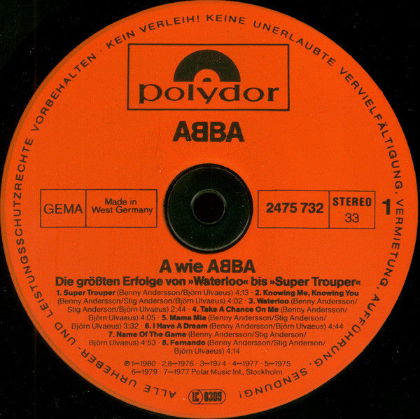 ABBA - A Wie ABBA (Die Grössten Erfolge Von »Waterloo« Bis »Super Trouper«) (LP Tweedehands)