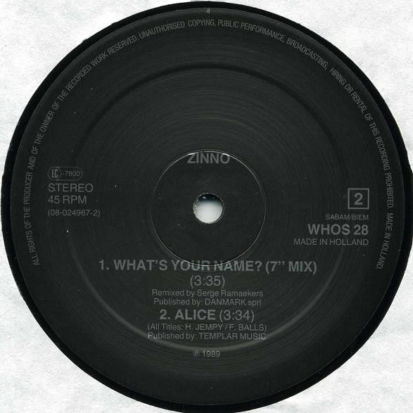 Zinno - What's Your Name? - The Return (12" Tweedehands)