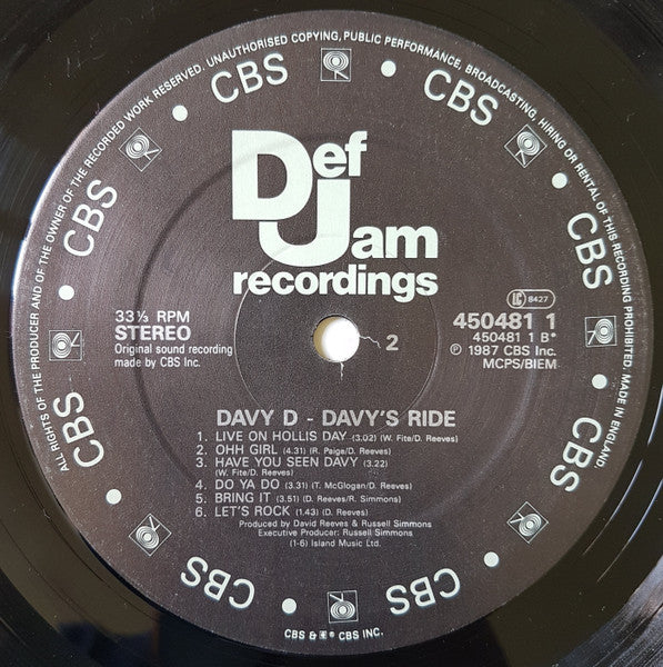 Davy D Featuring Hurricane (2) - Davy's Ride (LP Tweedehands)