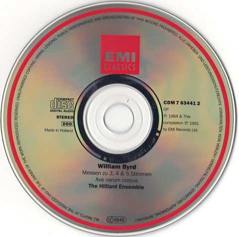 William Byrd, Hilliard Ensemble, The - Masses For 3, 4 & 5 Voices - Ave Verum (CD Tweedehands) - Discords.nl