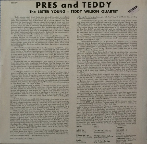 Lester Young-Teddy Wilson Quartet, The - Pres And Teddy (LP Tweedehands) - Discords.nl
