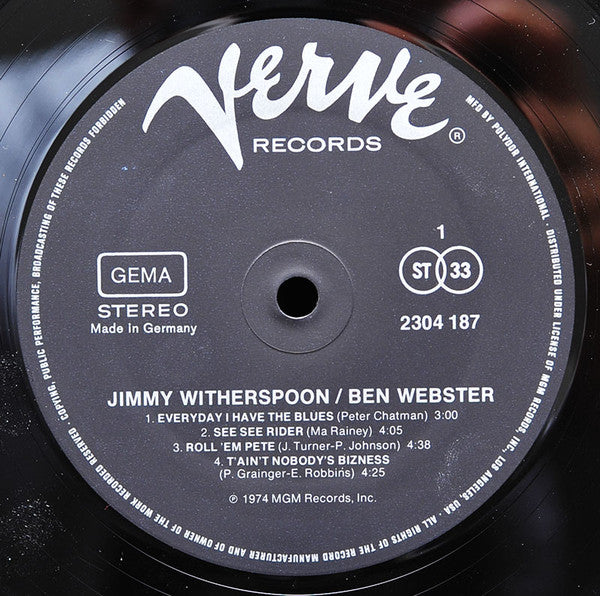 Jimmy Witherspoon & Ben Webster - Previously Unreleased Recordings (LP Tweedehands) - Discords.nl