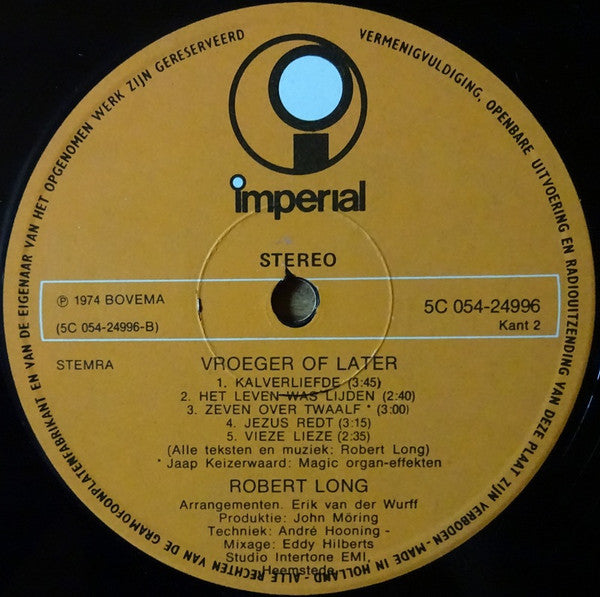 Robert Long - Vroeger Of Later (LP Tweedehands) - Discords.nl