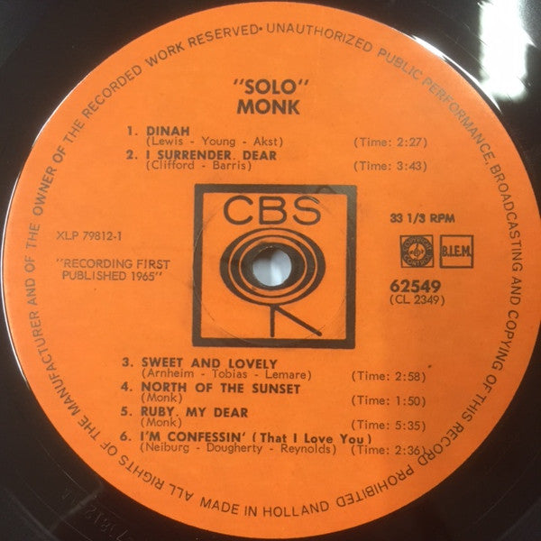 Thelonious Monk - Solo Monk (LP Tweedehands)