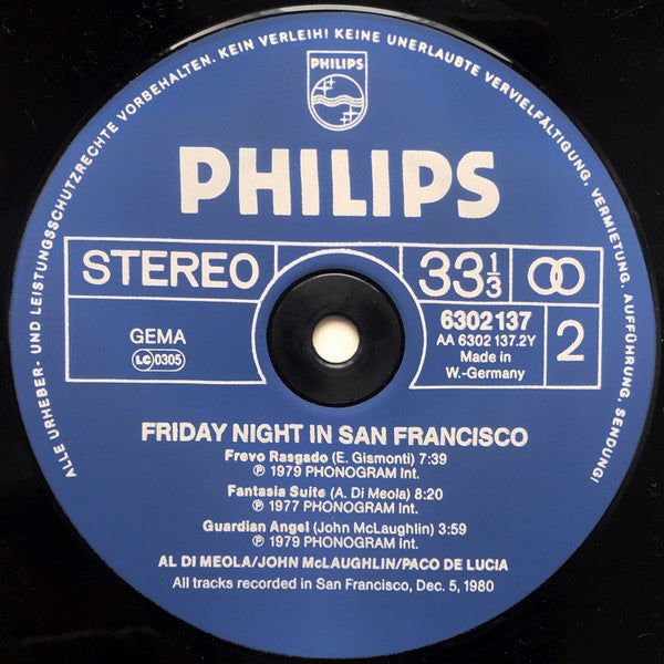 Al Di Meola / John McLaughlin / Paco De Lucía - Friday Night In San Francisco (LP Tweedehands)